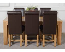 Thats Furniture Dakot 182 x 92cm Oak Large Dining Table & 6 Washington Leather Chairs in Brown - Size: 182 x 92 cm - thumbnail 2