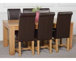 Thats Furniture Dakot 182 x 92cm Oak Large Dining Table & 6 Washington Leather Chairs in Brown - Size: 182 x 92 cm - thumbnail 3