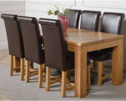 Thats Furniture Dakot 182 x 92cm Oak Large Dining Table & 6 Washington Leather Chairs in Brown - Size: 182 x 92 cm - thumbnail 1