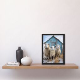 Artery8 Wall Art Print Winter Sheep & Faming Hut Whimsical Photograph Framed - Size: A4 - thumbnail 4