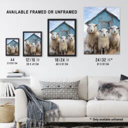Artery8 Wall Art Print Winter Sheep & Faming Hut Whimsical Photograph Framed - Size: A4 - thumbnail 3