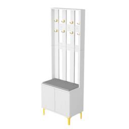 Hygrad Built to Survive Coat Rack Stand with 2 Tier Shoe Storage Bench Cloth Hanger 8 Hooks in White - thumbnail 4