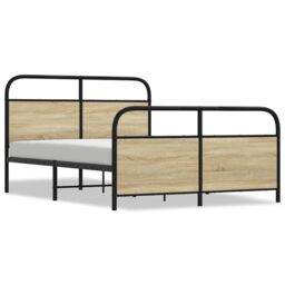 Berkfield Home Metal Bed Frame without Mattress Sonoma Oak 140x190 cm in Brown - thumbnail 2