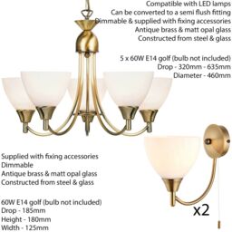Loops 5 Lamp Ceiling & 2x Wall Light Pack Antique Brass Glass Matching Indoor Fittings in Clear - thumbnail 2