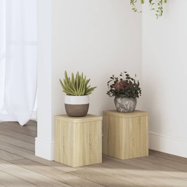 Berkfield Home Plant Stands 2 pcs Sonoma Oak 15x15x20 cm Engineered Wood in Brown - Size: 15 x 15 x 20 cm - image 1