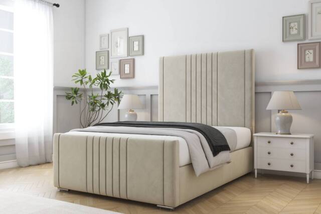 "Comfort Beds Royal Plush Bed Frame - 50"" Upholstered Headboard in Cream - Size: King" - image 1