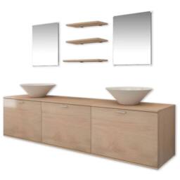 Berkfield Home Ten Piece Bathroom Furniture Set with Basin with Tap Beige - thumbnail 3