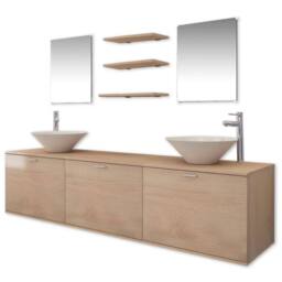 Berkfield Home Ten Piece Bathroom Furniture Set with Basin with Tap Beige - thumbnail 2