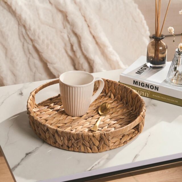 OHS Round Serving Tray Home Accessory Display Seagrass Decorative Organiser Bedroom in Natural - image 1