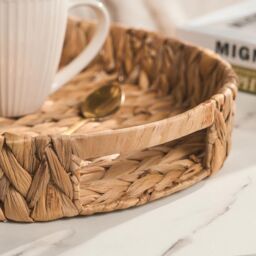 OHS Round Serving Tray Home Accessory Display Seagrass Decorative Organiser Bedroom in Natural - thumbnail 2
