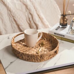 OHS Round Serving Tray Home Accessory Display Seagrass Decorative Organiser Bedroom in Natural - thumbnail 1