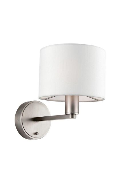 Netlighting Daley 1 Light Indoor Wall Light Matt Nickel Plate Vintage White Faux Silk E14 in Grey - image 1