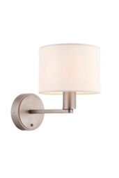 Netlighting Daley 1 Light Indoor Wall Light Matt Nickel Plate Vintage White Faux Silk E14 in Grey - thumbnail 6