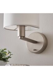 Netlighting Daley 1 Light Indoor Wall Light Matt Nickel Plate Vintage White Faux Silk E14 in Grey - thumbnail 5