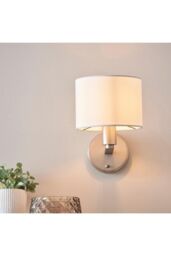 Netlighting Daley 1 Light Indoor Wall Light Matt Nickel Plate Vintage White Faux Silk E14 in Grey - thumbnail 2