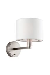 Netlighting Daley 1 Light Indoor Wall Light Matt Nickel Plate Vintage White Faux Silk E14 in Grey - thumbnail 1
