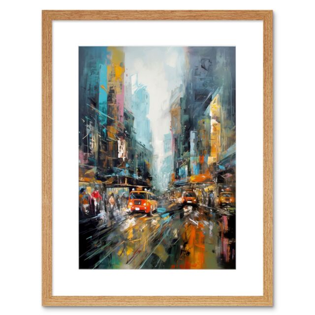 "Artery8 Wall Art Print New York City Rainy Day Abstract Action Cityscape Artwork Framed 9X7 Inch in Beige - Size: W7"" x H9""" - image 1