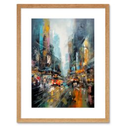 "Artery8 Wall Art Print New York City Rainy Day Abstract Action Cityscape Artwork Framed 9X7 Inch in Beige - Size: W7"" x H9""" - thumbnail 1