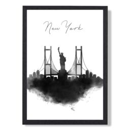 ARTZE New York Watercolour Skyline City Framed Print SIZE: A4 with Black Frame - thumbnail 1