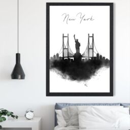 ARTZE New York Watercolour Skyline City Framed Print SIZE: A4 with Black Frame - thumbnail 2