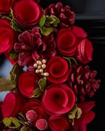 Dibor Red Crimson Rose Xmas Decor Front Door Wreath Christmas Wreath 35cm - thumbnail 3