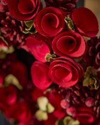 Dibor Red Crimson Rose Xmas Decor Front Door Wreath Christmas Wreath 35cm - thumbnail 4