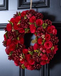 Dibor Red Crimson Rose Xmas Decor Front Door Wreath Christmas Wreath 35cm - thumbnail 1