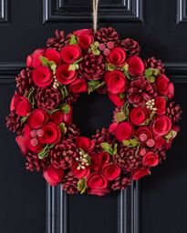 Dibor Red Crimson Rose Xmas Decor Front Door Wreath Christmas Wreath 35cm - thumbnail 5