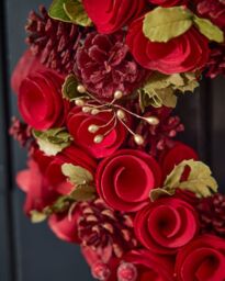 Dibor Red Crimson Rose Xmas Decor Front Door Wreath Christmas Wreath 35cm - thumbnail 2