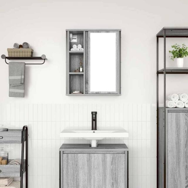 Berkfield Home Decorative Bathroom Wall Cabinet with Mirror Grey Sonoma 50x21x60 cm - Size: 50 x 21 x 60 cm - image 1