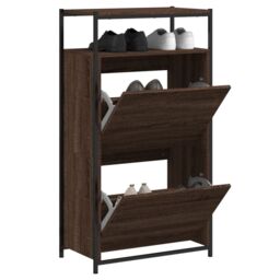 Berkfield Home Shoe Cabinet Brown Oak 60x34x112 Engineered Wood - thumbnail 1