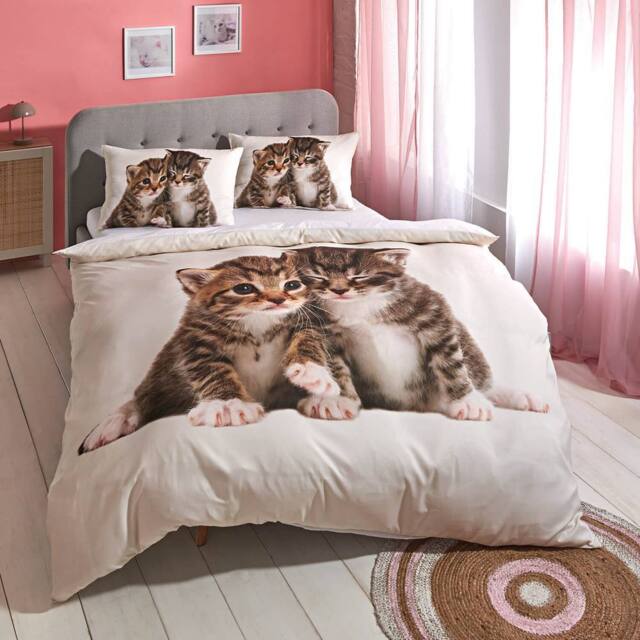 Coopers of Stortford Cosy Cat Duvet Set - 100% Polyester, Zip-Fastening, Single - King - Size: Double