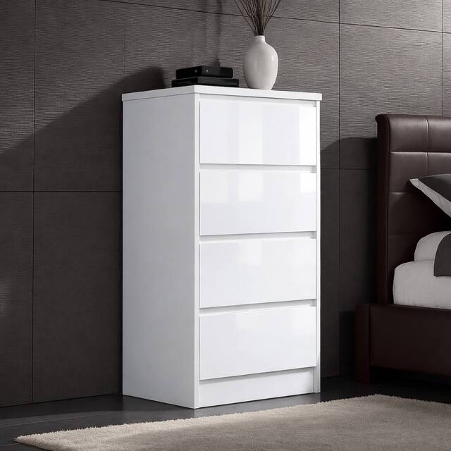 Harmin Handleless High Gloss 4 drawer White chest of Drawers - H99cm X W40cm - image 1