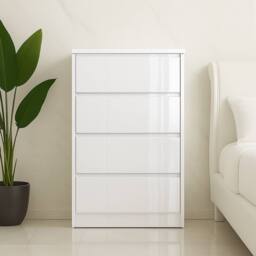 Harmin Handleless High Gloss 4 drawer White chest of Drawers - H99cm X W40cm - thumbnail 3