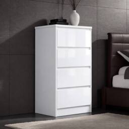 Harmin Handleless High Gloss 4 drawer White chest of Drawers - H99cm X W40cm - thumbnail 1