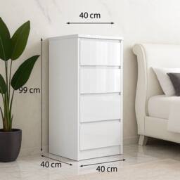 Harmin Handleless High Gloss 4 drawer White chest of Drawers - H99cm X W40cm - thumbnail 4