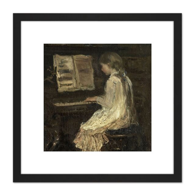 Artery8 Jacob Maris At The Piano Painting 8X8 Inch Square Wooden Framed Wall Art Print Picture with Mount in Black - image 1