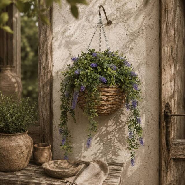 Wyld Haus Nodimo Set of 2 Artificial Lavender Hanging Baskets with Silk Finish in Purple - image 1