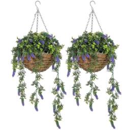 Wyld Haus Nodimo Set of 2 Artificial Lavender Hanging Baskets with Silk Finish in Purple - thumbnail 2