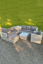 Fimous Light Grey Outdoor Rattan Garden Furniture Set Corner Sofa Set 2 Coffee Table - thumbnail 2