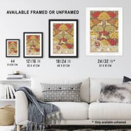 Artery8 Stag Deer Trees Pattern Vintage Floral Framed Wall Art Print Verneuil in Green - Size: A4 - thumbnail 3