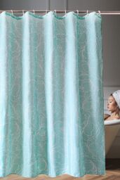 Neel Blue Flower Design Polyester Shower Curtain, Water Resistant Bathroom Curtains in Light Blue - Size: 180 cm width x 200 cm drop - thumbnail 6