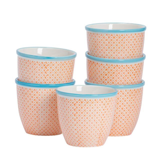 Nicola Spring Hand-Printed Plant Pots - 14cm - Pack of 6 in Orange - image 1