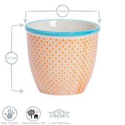 Nicola Spring Hand-Printed Plant Pots - 14cm - Pack of 6 in Orange - thumbnail 3