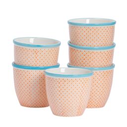 Nicola Spring Hand-Printed Plant Pots - 14cm - Pack of 6 in Orange - thumbnail 1