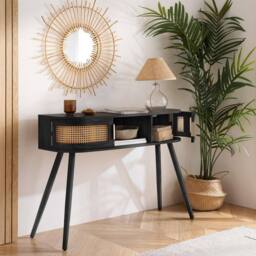 Birlea Rattan Console Table Sark Hall Table Dressing Table in Black - thumbnail 2