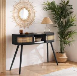 Birlea Rattan Console Table Sark Hall Table Dressing Table in Black - thumbnail 1