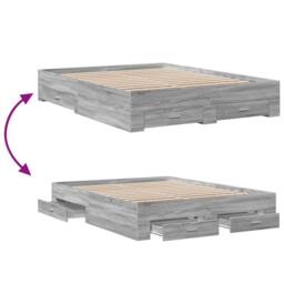 Berkfield Home Bed Frame with Drawers without Mattress Grey Sonoma 140x200 cm - thumbnail 7
