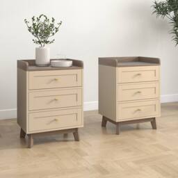 Melody Maison Pair Of Cream 3 Drawer Bedside Tables - Oswin Range in Beige - thumbnail 2