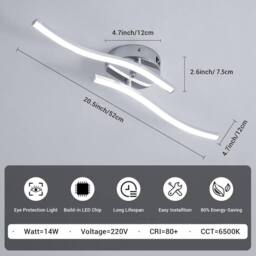 Pheashine Silver LED Ceiling Light, 14W 6500K Cool White, Flush Mount Fixture - thumbnail 7